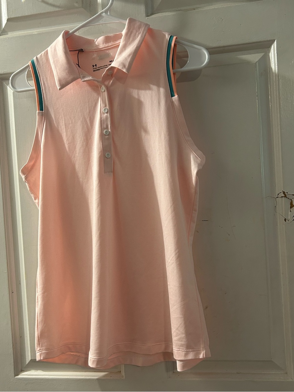 Under Armour Light Pink Sleeveless Polo Tank with Striped Shoulders